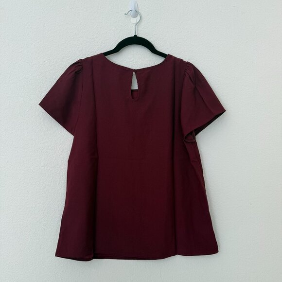 NWT J. Crew Factory Burgundy Short Sleeve Blouse - Picture 2 of 4